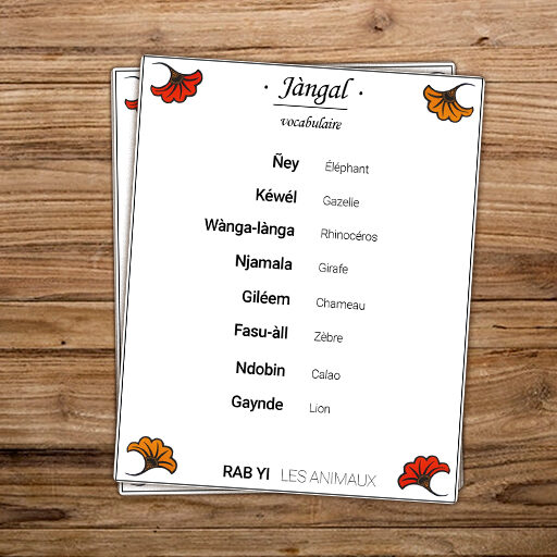 Vocabulaire des animaux de la savane en wolof - collection Jàngal