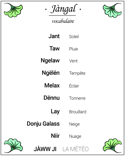 Carte de Vocabulaire de la météo en wolof - collection Jàngal