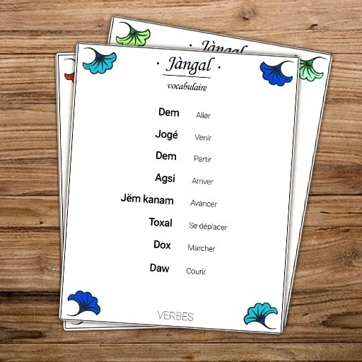 Carte de Vocabulaire des couleurs en wolof - collection Jàngal
