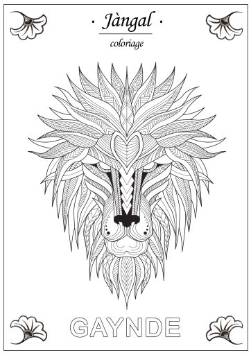 coloriage du lion Gaynde en wolof, pour les enfants, mandala zen, Jangàl