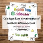 coloriage Joyeux anniversaire en wolof, pour les enfants, beuss bou deloussi mo nekh, Jangàl